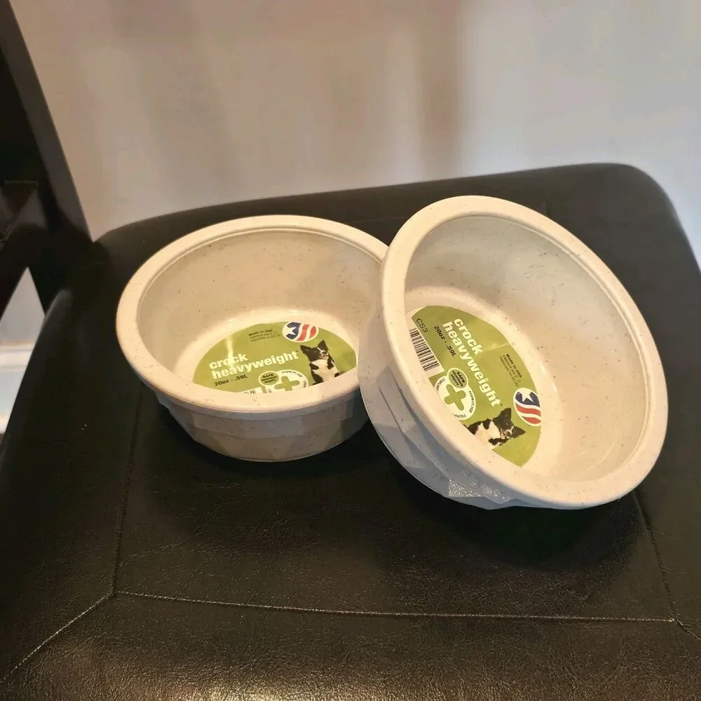 20 oz Heavyweight Crock Bowl Dish Van Ness Cats Small Dogs 2 Pack Made USA